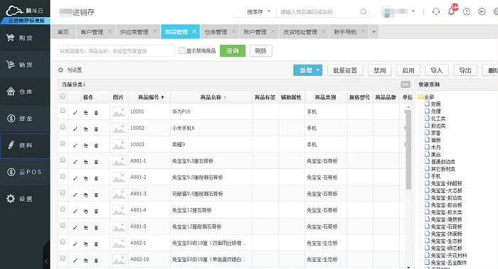 金蝶精斗云云进销存界面