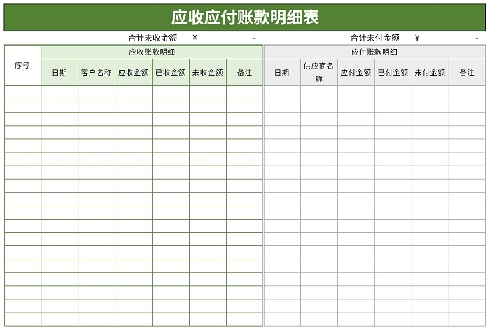 应收应付账款明细表