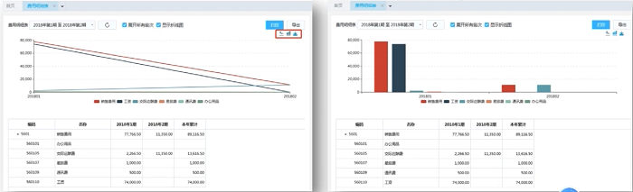 费用明细表折线图和柱状图显示