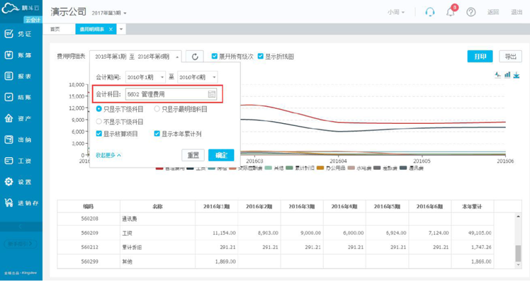 云会计费用明细表筛选