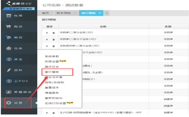 精斗云进销存套打模板选项