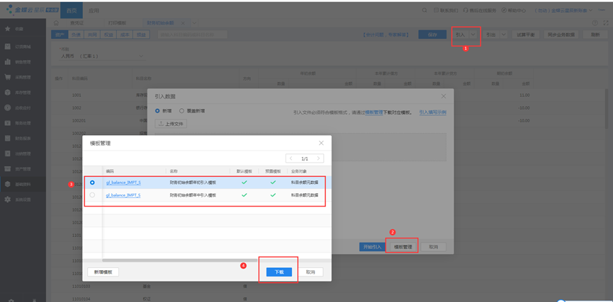 下载财务初始余额引入模板