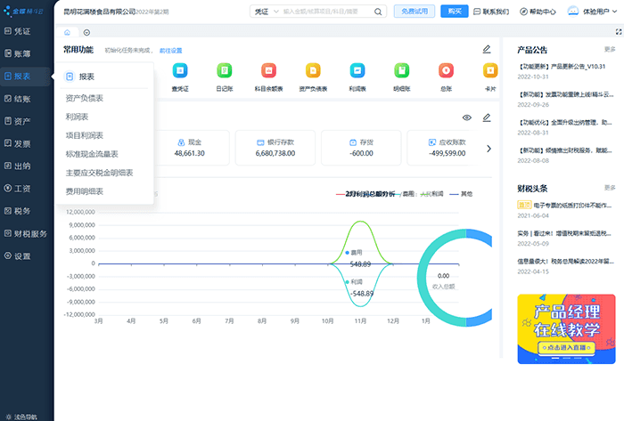 金蝶云会计报表功能列表