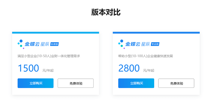 金蝶云星辰业务和财务软件一起多少钱？